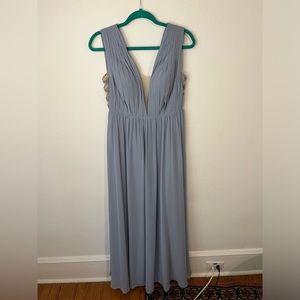 AZAZIE Blaine Bridesmaids Dress in Dusty Blue V Neck Zig Zag Cutout Size 6